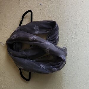 Gray Owl Patterned Sheer Infinity Scarf Fall Winter Holiday